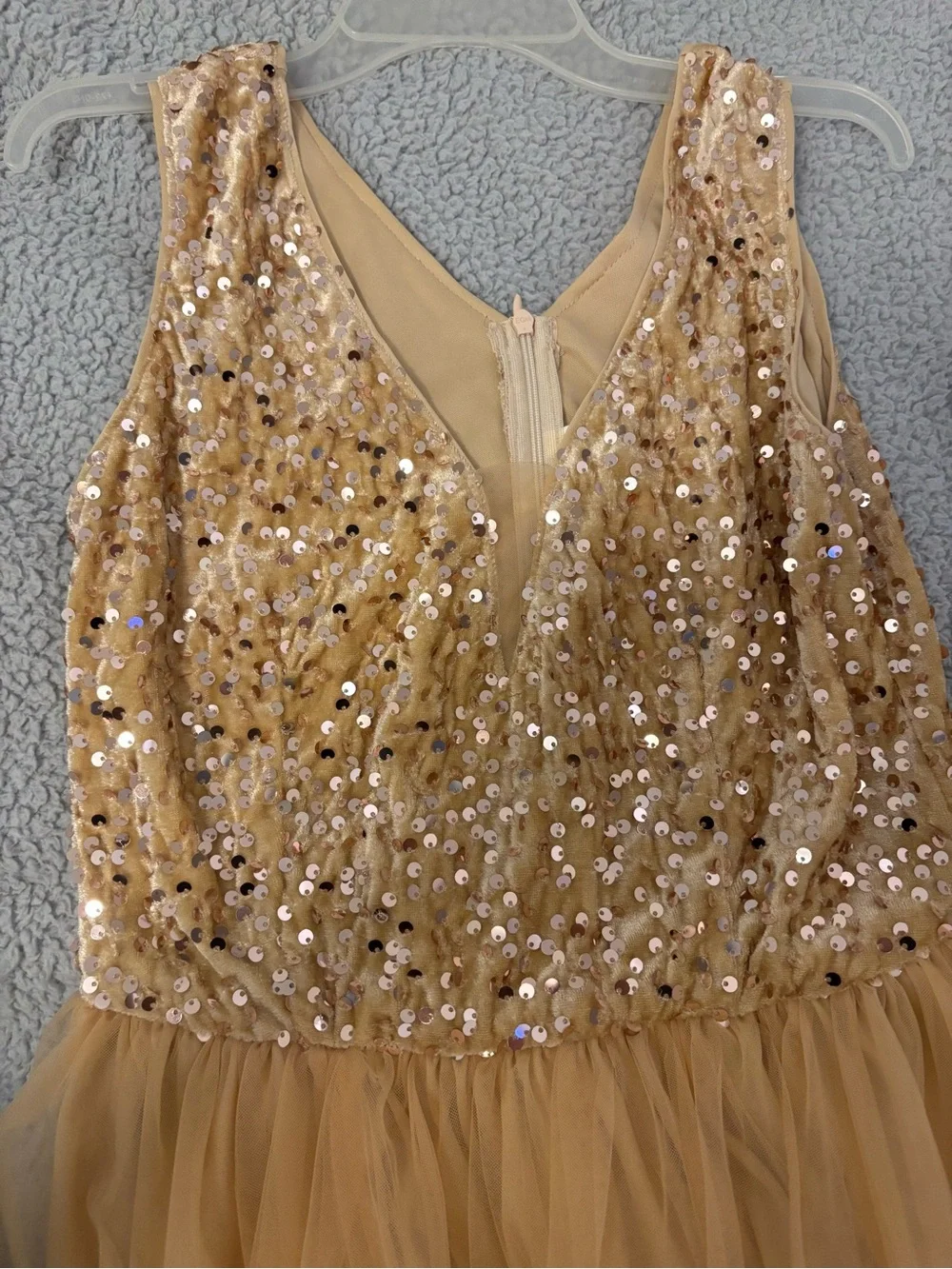 Girls Gold Sequin Tulle Dress - Elegant Party Dress